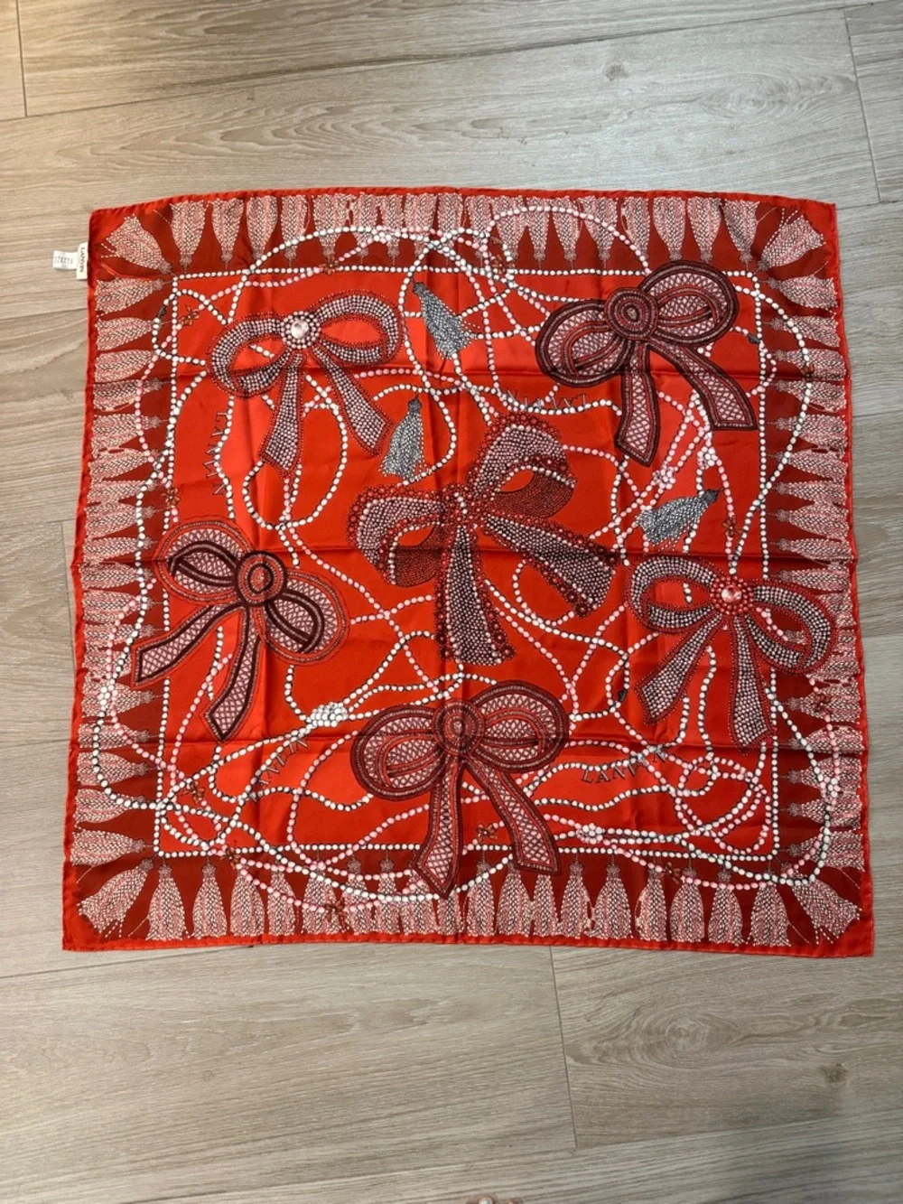 Lanvin Red Bow Pattern Silk Scarf 87cm x 89cm